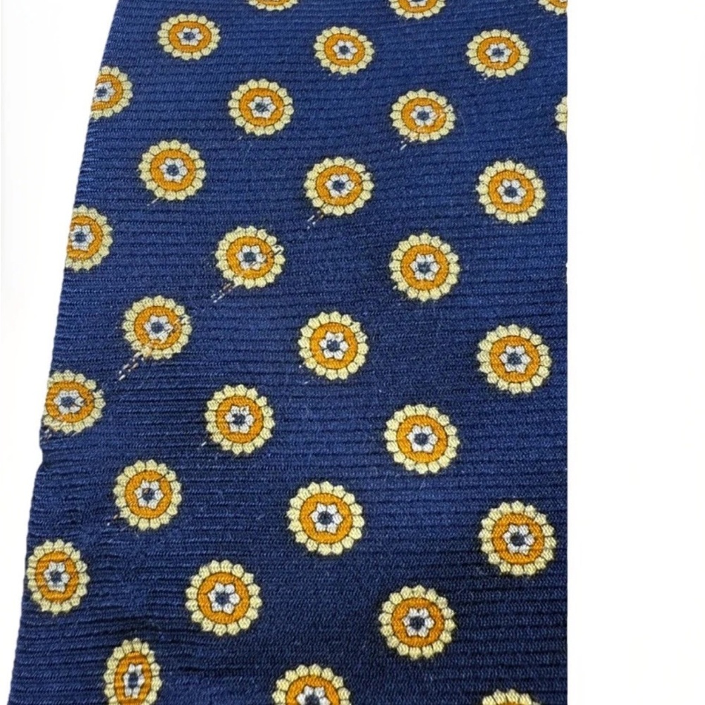 Claybrooke Necktie Floral Medallion Silk Tie Business Casual Career Blue Orange - Picture 2 of 4